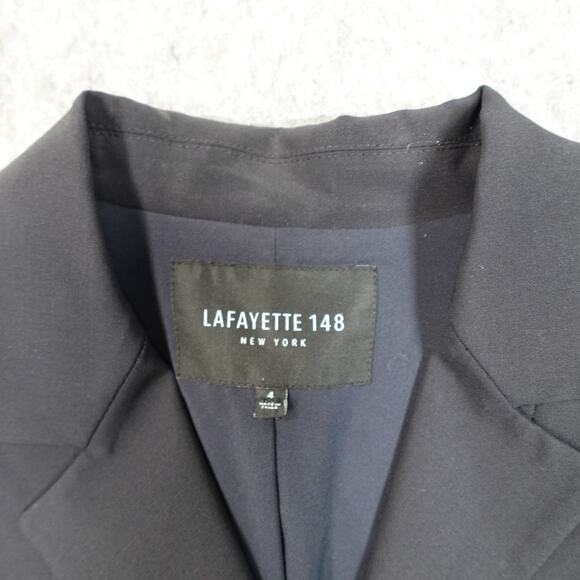 Lafayette 148 Blazer Womens 4 Wool 2 Button Jacket Navy Office Career Academia - Picture 2 of 9